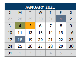District School Academic Calendar for J J A E P for January 2021