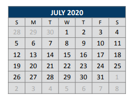 District School Academic Calendar for Finch Elementary for July 2020
