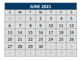 District School Academic Calendar for J J A E P for June 2021