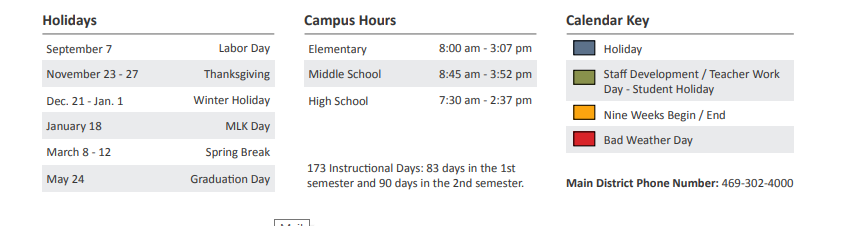 District School Academic Calendar Key for Dean And Mildred Bennett Elementary