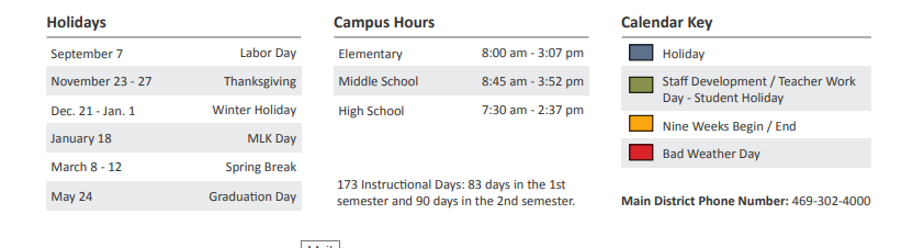 District School Academic Calendar Key for J J A E P