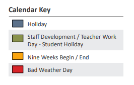 District School Academic Calendar Legend for Jose De Jesus And Maria Luisa Vega