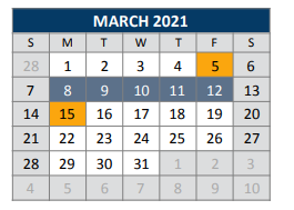 District School Academic Calendar for J J A E P for March 2021