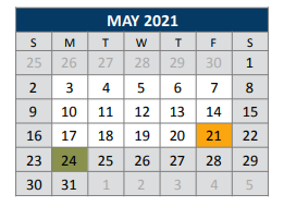 District School Academic Calendar for Glen Oaks Elementary for May 2021