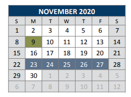 District School Academic Calendar for Leonard Evans Jr Middle School for November 2020
