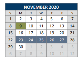 District School Academic Calendar for J J A E P for November 2020