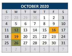 District School Academic Calendar for Serenity High for October 2020