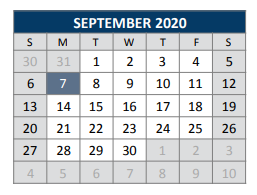 District School Academic Calendar for Earl & Lottie Wolford Elementary for September 2020