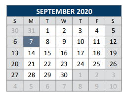 District School Academic Calendar for J J A E P for September 2020