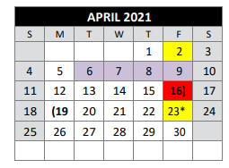District School Academic Calendar for Bexar County Juvenile Justice Acad for April 2021