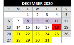 District School Academic Calendar for Bexar County Juvenile Justice Acad for December 2020