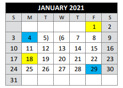 District School Academic Calendar for Bigfoot Alternative for January 2021
