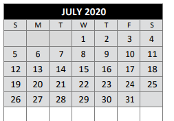 District School Academic Calendar for Bexar County Juvenile Justice Acad for July 2020