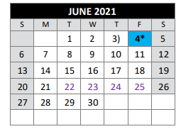 District School Academic Calendar for Bexar County Juvenile Justice Acad for June 2021