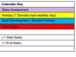 District School Academic Calendar Legend for Bexar County Juvenile Justice Acad