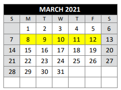 District School Academic Calendar for Bexar County Juvenile Justice Acad for March 2021