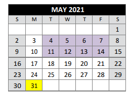 District School Academic Calendar for Bexar County Juvenile Justice Acad for May 2021