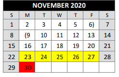 District School Academic Calendar for Medina Valley Middle School for November 2020