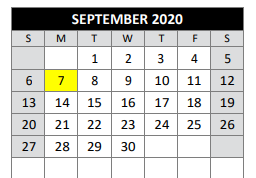 District School Academic Calendar for Bexar County Juvenile Justice Acad for September 2020