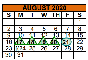 District School Academic Calendar for John F Kennedy Elementary for August 2020