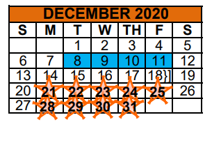 District School Academic Calendar for Mercedes J H for December 2020