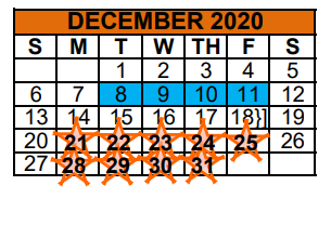 District School Academic Calendar for Travis El for December 2020