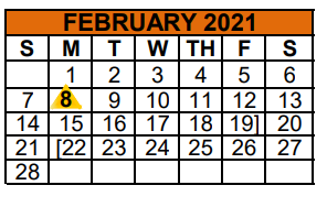District School Academic Calendar for John F Kennedy Elementary for February 2021
