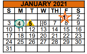 District School Academic Calendar for Mercedes J H for January 2021