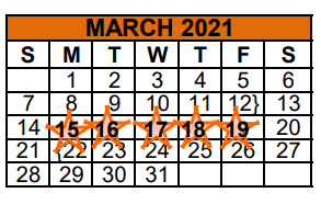 District School Academic Calendar for Mercedes J H for March 2021