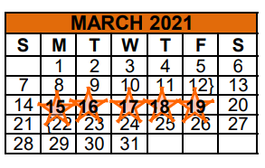 District School Academic Calendar for Travis El for March 2021