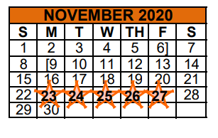 District School Academic Calendar for Ruben Hinojosa Elementary for November 2020