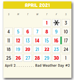 District School Academic Calendar for P A S S Learning Ctr for April 2021