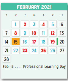 District School Academic Calendar for New Middle School for February 2021