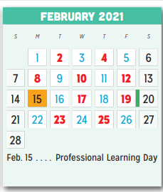 District School Academic Calendar for Beasley Elementary for February 2021