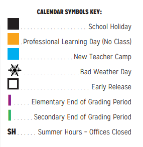 District School Academic Calendar Legend for Kimbrough Middle School