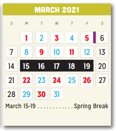 District School Academic Calendar for Mackey Elementary for March 2021
