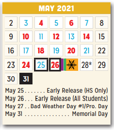 District School Academic Calendar for Gray Elementary for May 2021