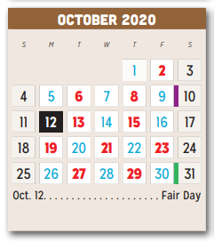 District School Academic Calendar for Pirrung Elementary for October 2020