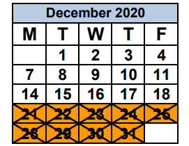 District School Academic Calendar for Lakeview Elementary School for December 2020
