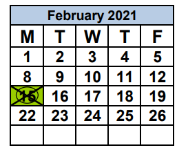 District School Academic Calendar for Coral Gables Senior High Adult Education for February 2021