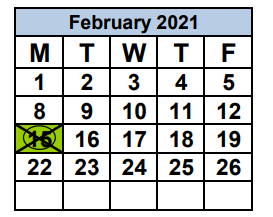 District School Academic Calendar for Academy Of Arts & Minds for February 2021