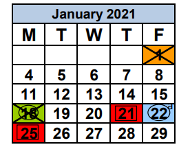 District School Academic Calendar for Mater Academy Charter High for January 2021