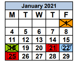 District School Academic Calendar for Village Green Elementary School for January 2021