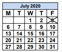District School Academic Calendar for Alternative Outreach Program for July 2020