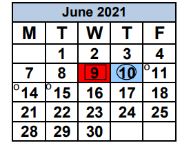 District School Academic Calendar for Martin Luther King Elementary School for June 2021