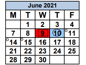 District School Academic Calendar for Virginia A Boone-highland Oaks School for June 2021