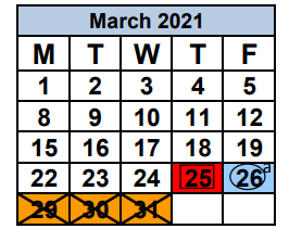 District School Academic Calendar for Primary Learning Center D for March 2021