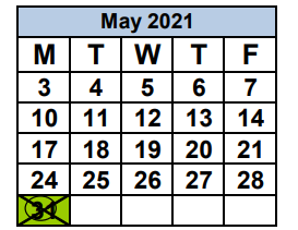 District School Academic Calendar for Frank Crawford Martink-8 Center for May 2021