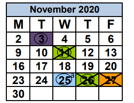 District School Academic Calendar for W. R. Thomas Middle School for November 2020