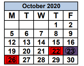 District School Academic Calendar for Academy Of Arts & Minds for October 2020